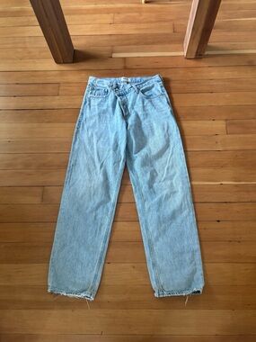 Agolde Criss Cross jeans light wash straight wide leg made in USA